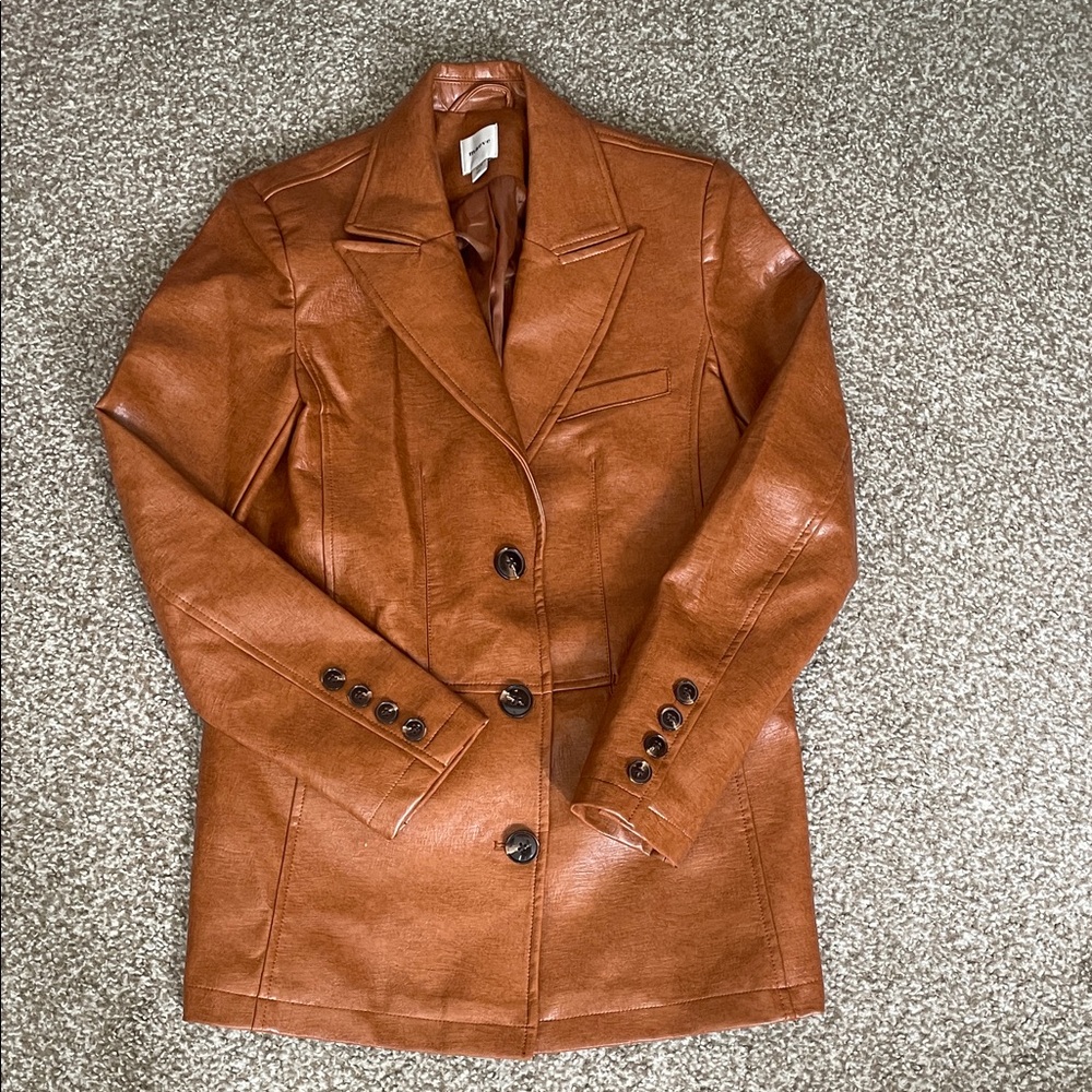 Anthropologie Maeve Cognac Faux Leather Blazer Jacket